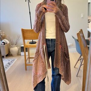 Free People Brown Open-Knit Cardigan Sweater